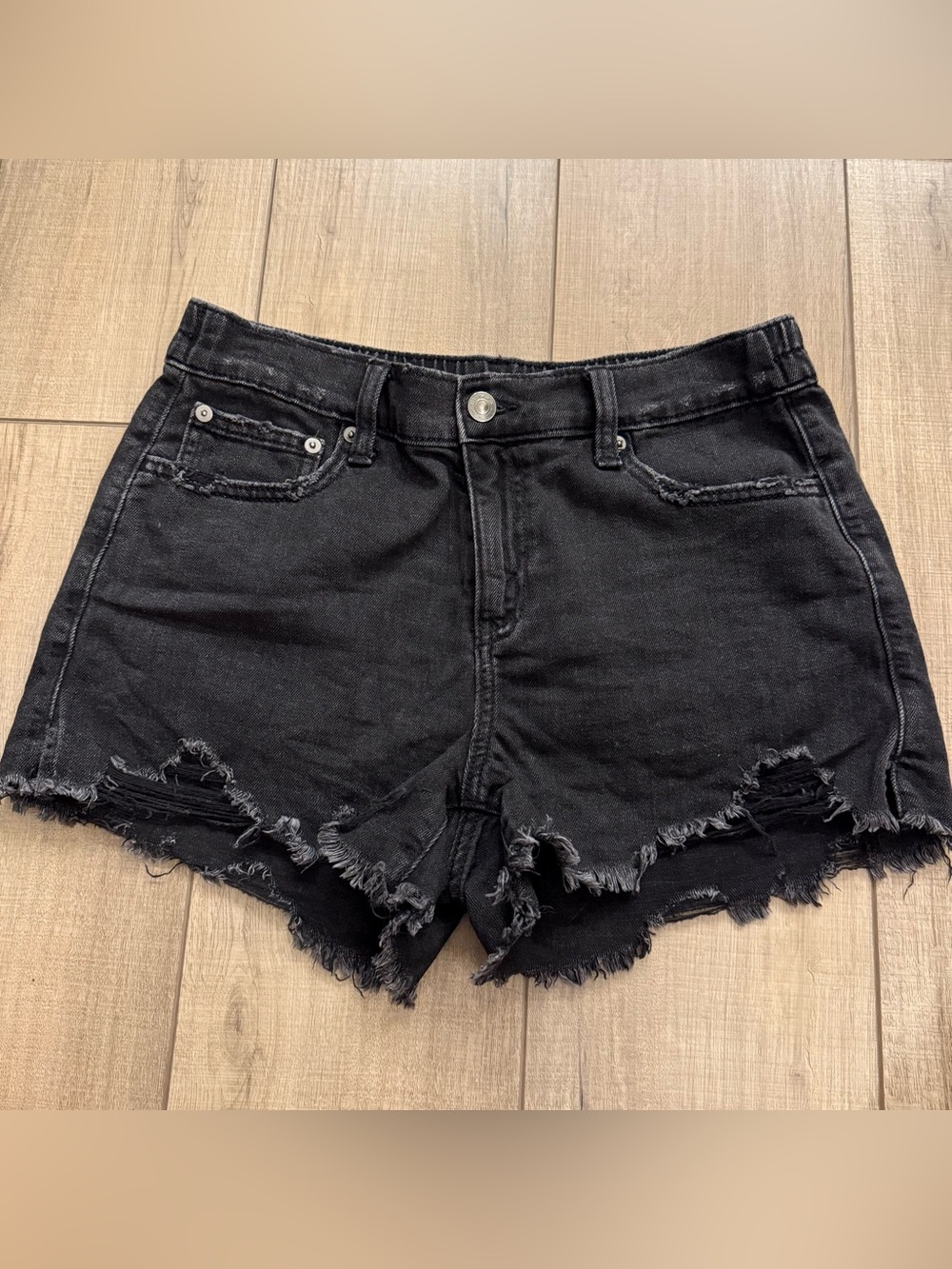 Women’s Black Distressed Denim Shorts from aerie